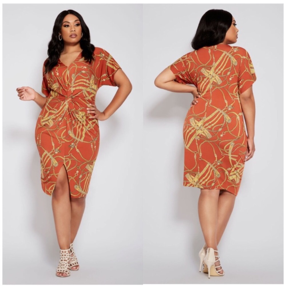 NWT TALL CHAIN PRINT KNOT FRONT DRESS